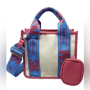 NWT STEVE MADDEN BWEBBER SATCHEL CROSSBODY BAG W AIR POD CASE BLUE MULTI TIK TOK